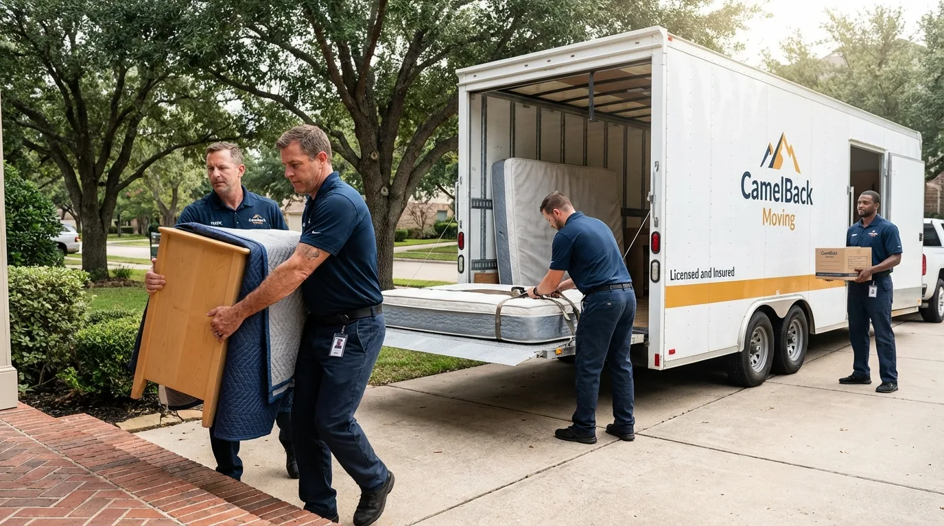 Crew loading residential truck for cross-state move from Fowler, MI